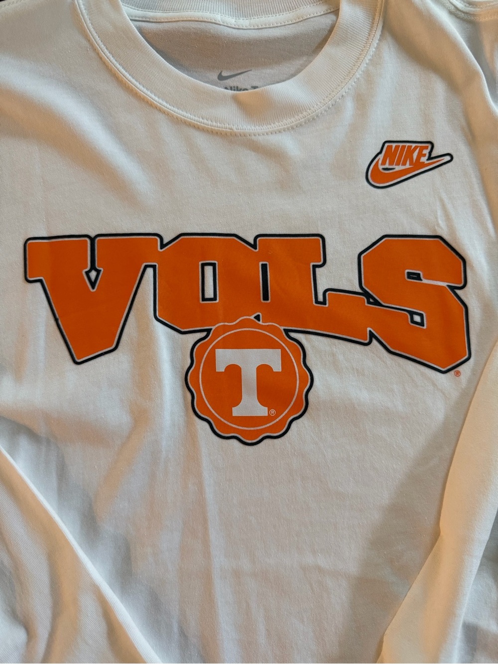 MWT MEN Nike White L/S Tee with Orange VOLS Logo